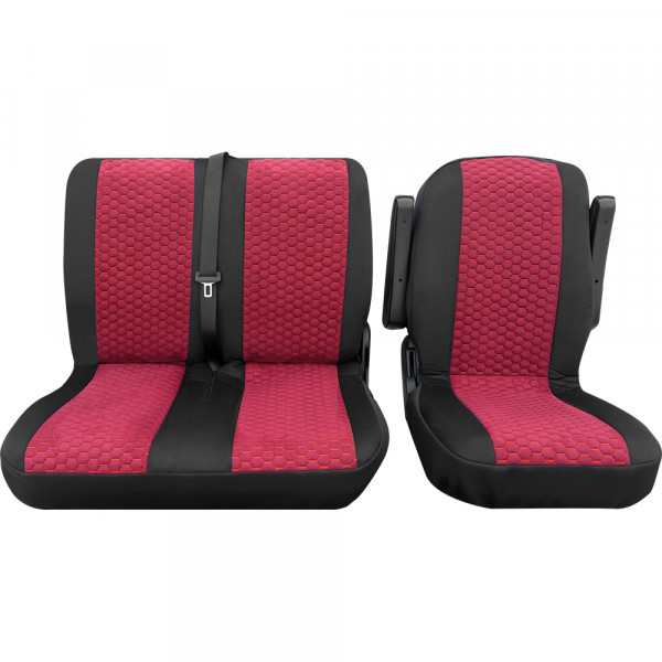 Hexagon Einzelsitz/Doppelsitz vorne 3-tlg. rot passend für VW T6 Kombi langer Radstand ab 06/2015 bi